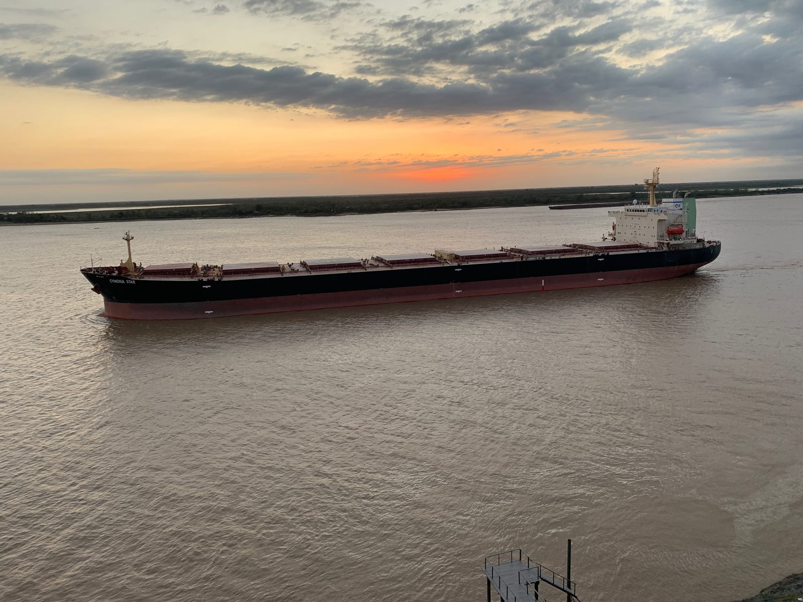M/V Cymona Star at dusk, departing after 20 years of service