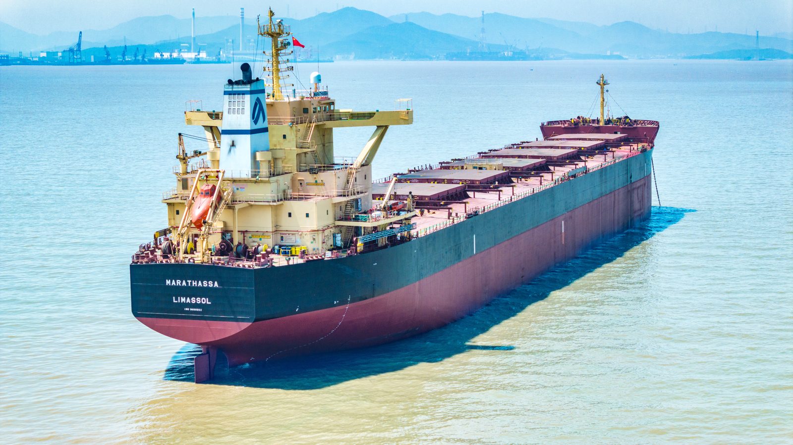 M/V Marathassa, Panamax bulk carrier, aerial view at anchor